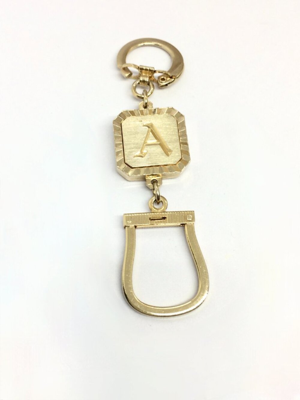 VINTAGE SWANK KEY FOB Gold Tone Detachable Valet Key Holder Initial A